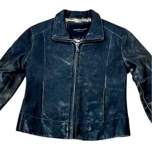 NEW! Andrew Marc Boys Small LEATHER Motorcycle Jacket Biker Distressed Black